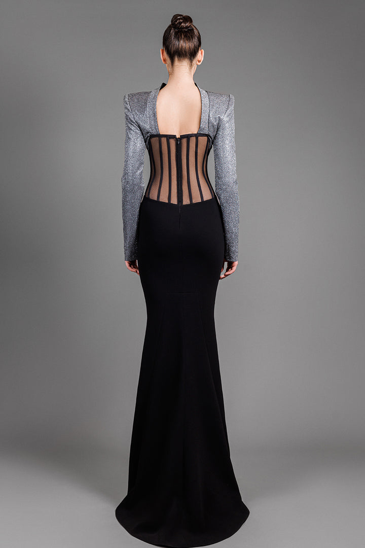 Long Sleeves Crepe Dress With Lurex Bodice