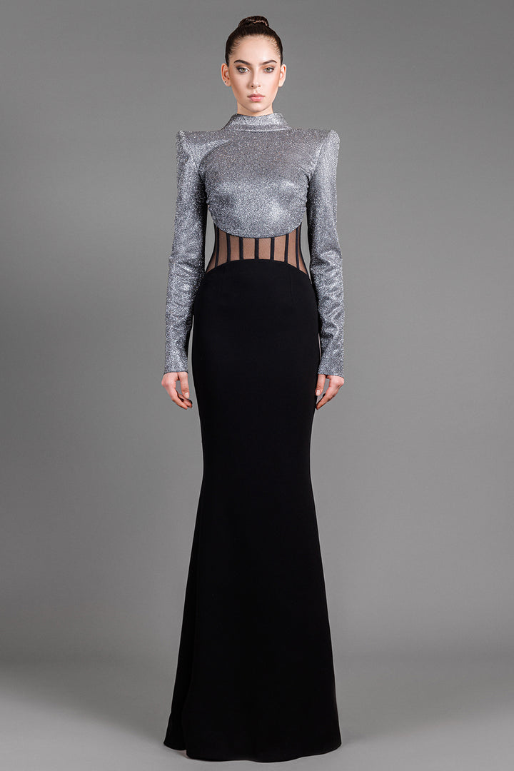 Long Sleeves Crepe Dress With Lurex Bodice