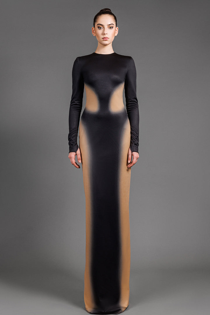 Jersey Fitted with Long Sleeved Column Dress