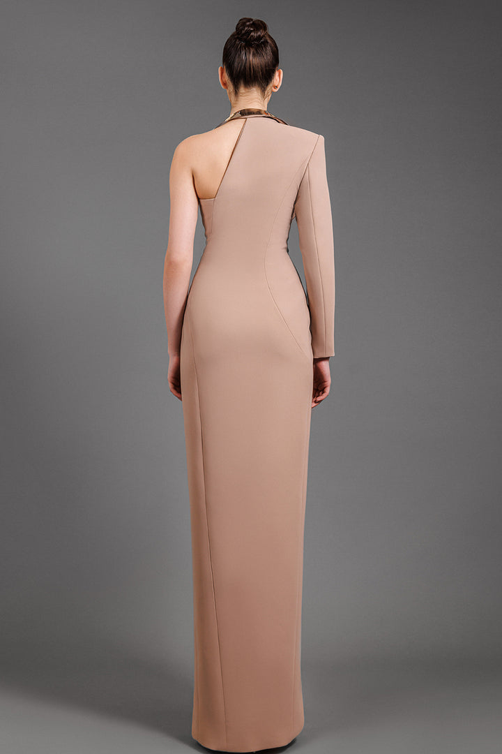 One Sleeve Crepe Coat Dress