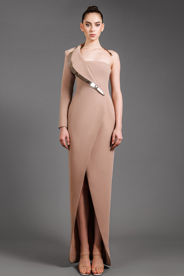 One Sleeve Crepe Coat Dress