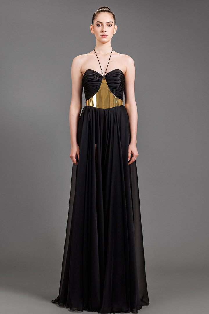 Halter Neck Chiffon with A-Line Dress
