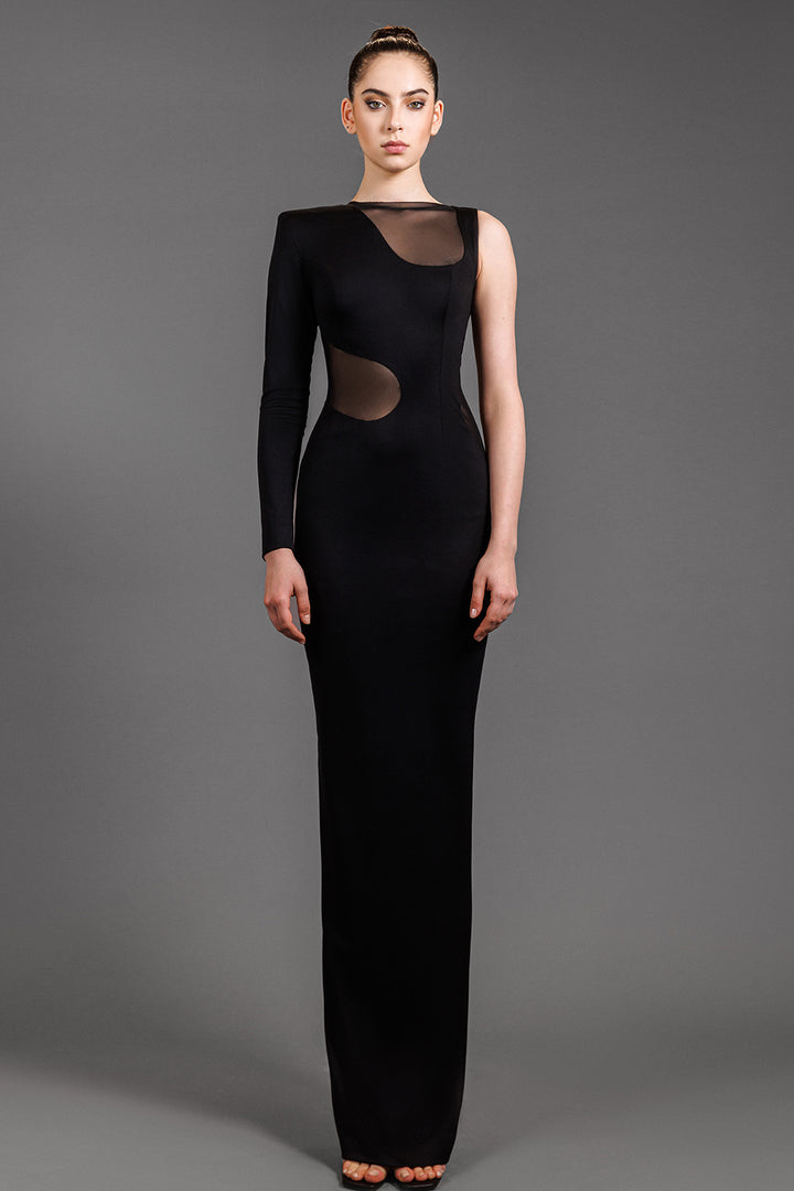 One Long-Sleeve Fitted Jersey Long Dress