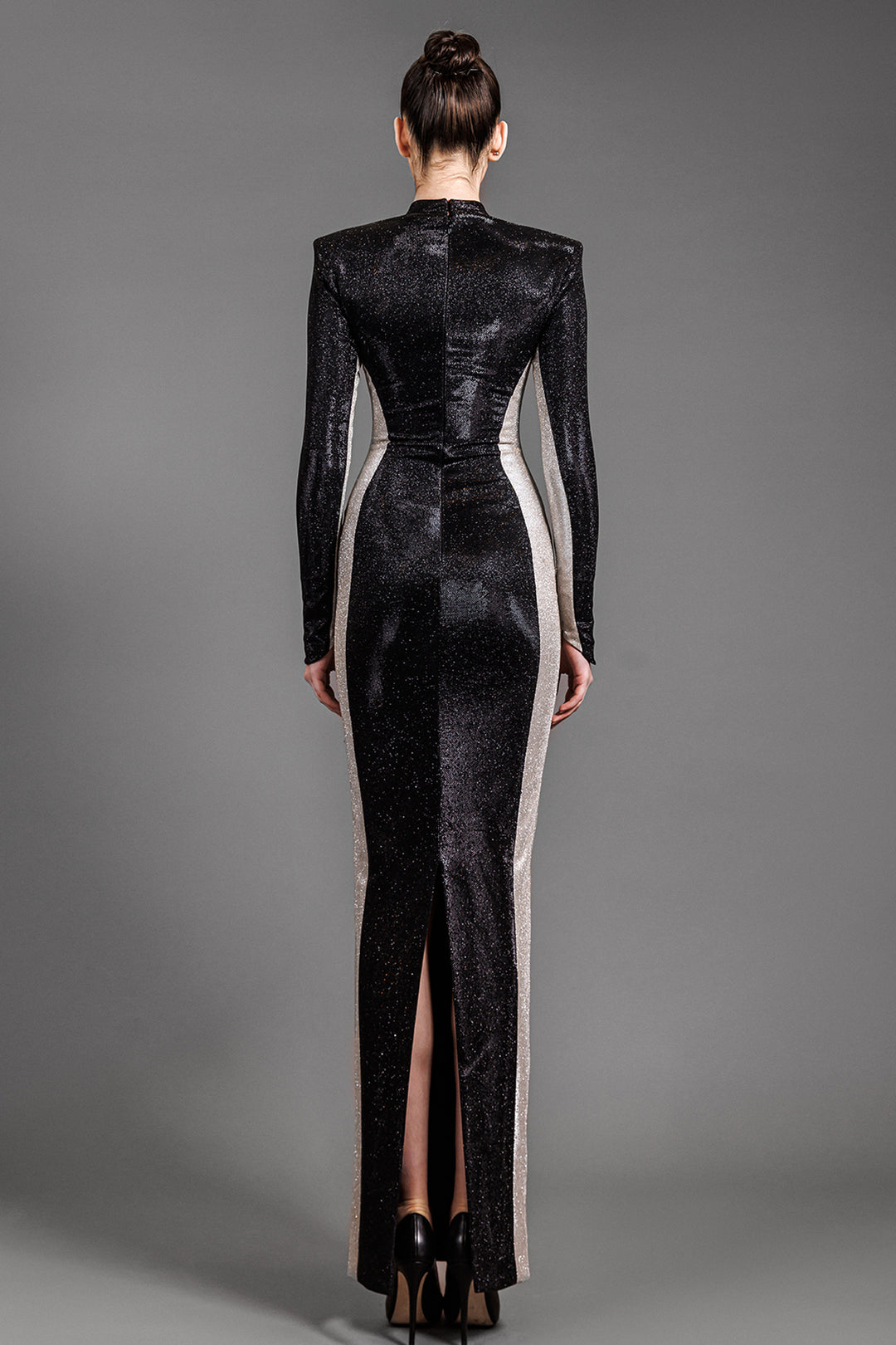 Long Sleeved Fitted Long Lurex Dress