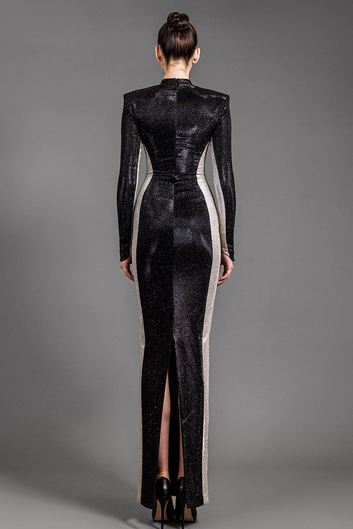 Long Sleeved Fitted Long Lurex Dress