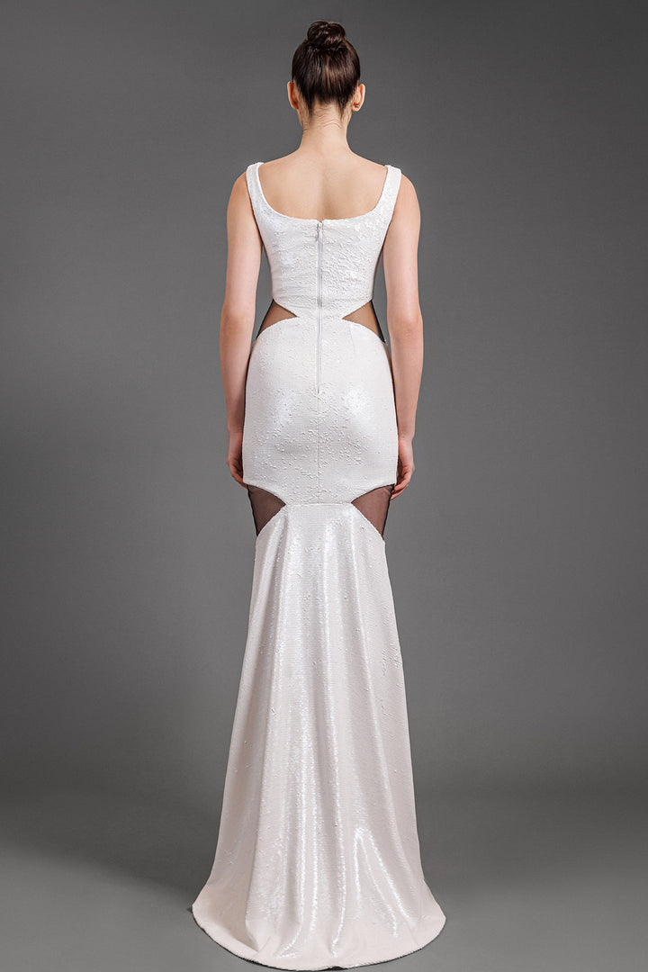 Sleeveless trumpet cut sequinned dress