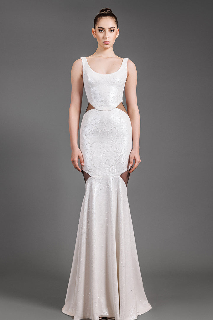 Sleeveless trumpet cut sequinned dress