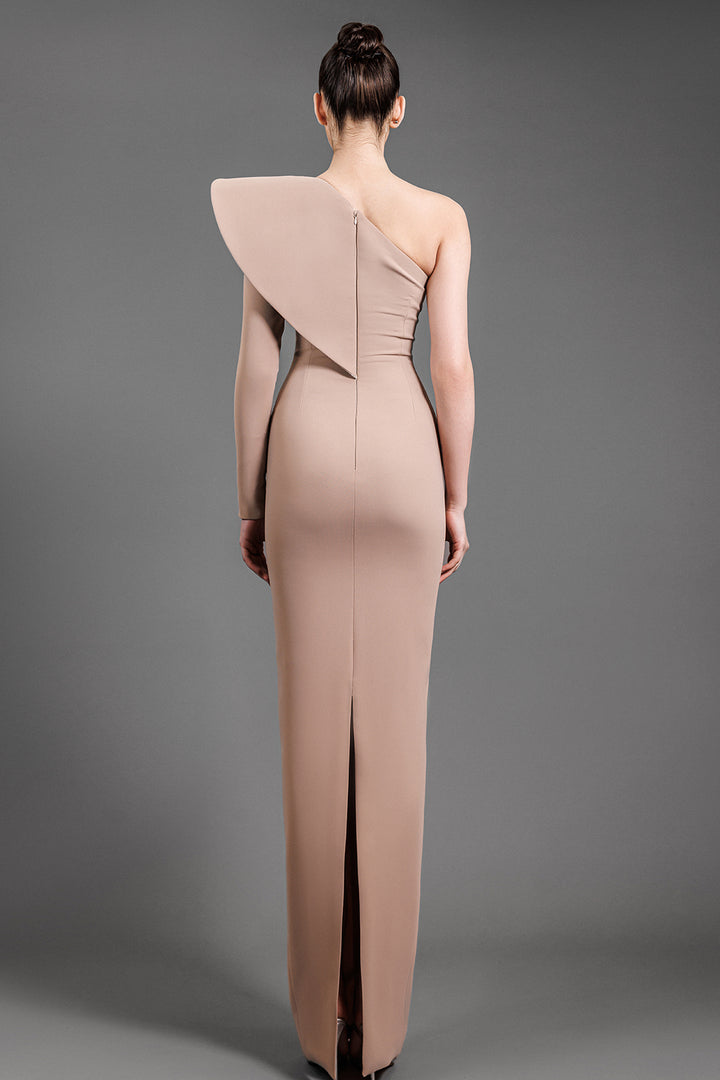 One-Shoulder Column Fitted Crepe Dress