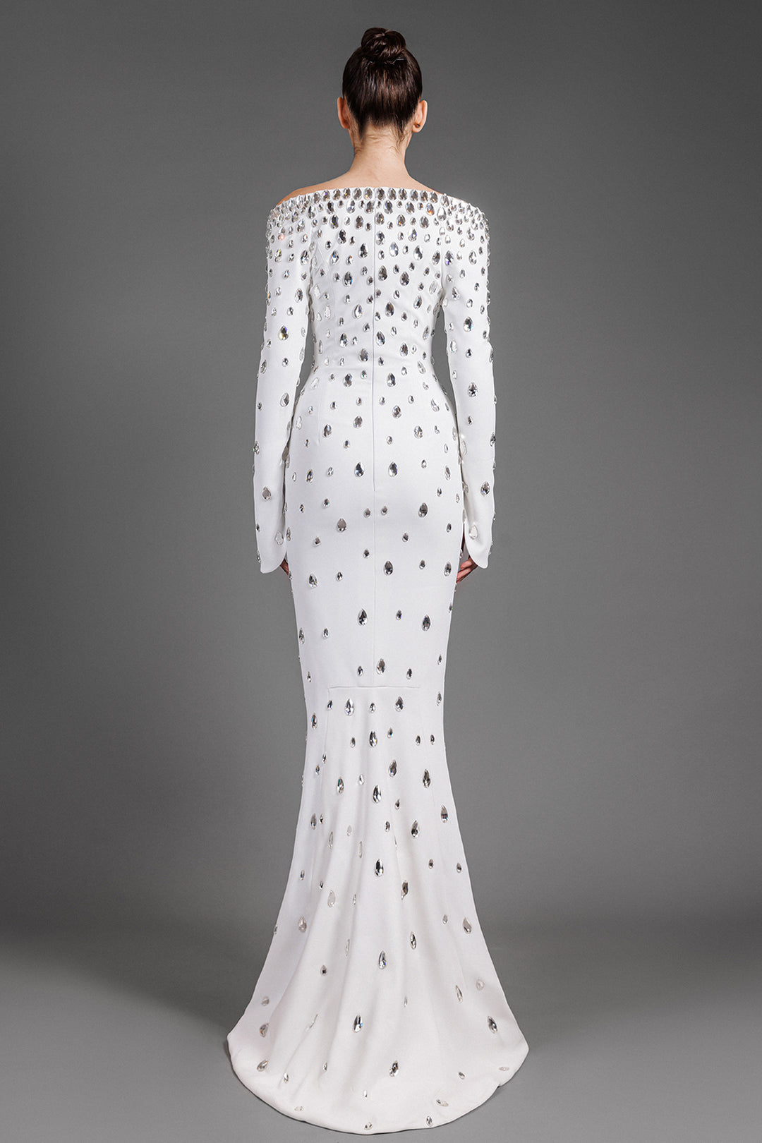 Off-The-Shoulder Crepe Dress With Crystal Embroidery