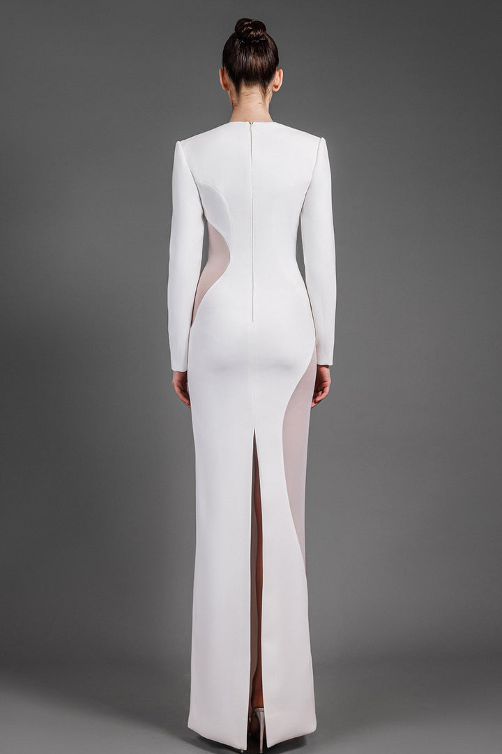 Long Sleeved Crepe Long Dress