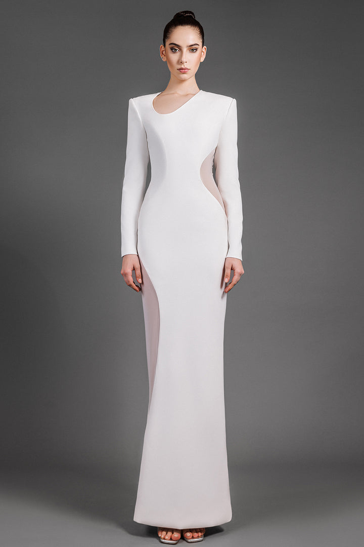 Long Sleeved Crepe Long Dress