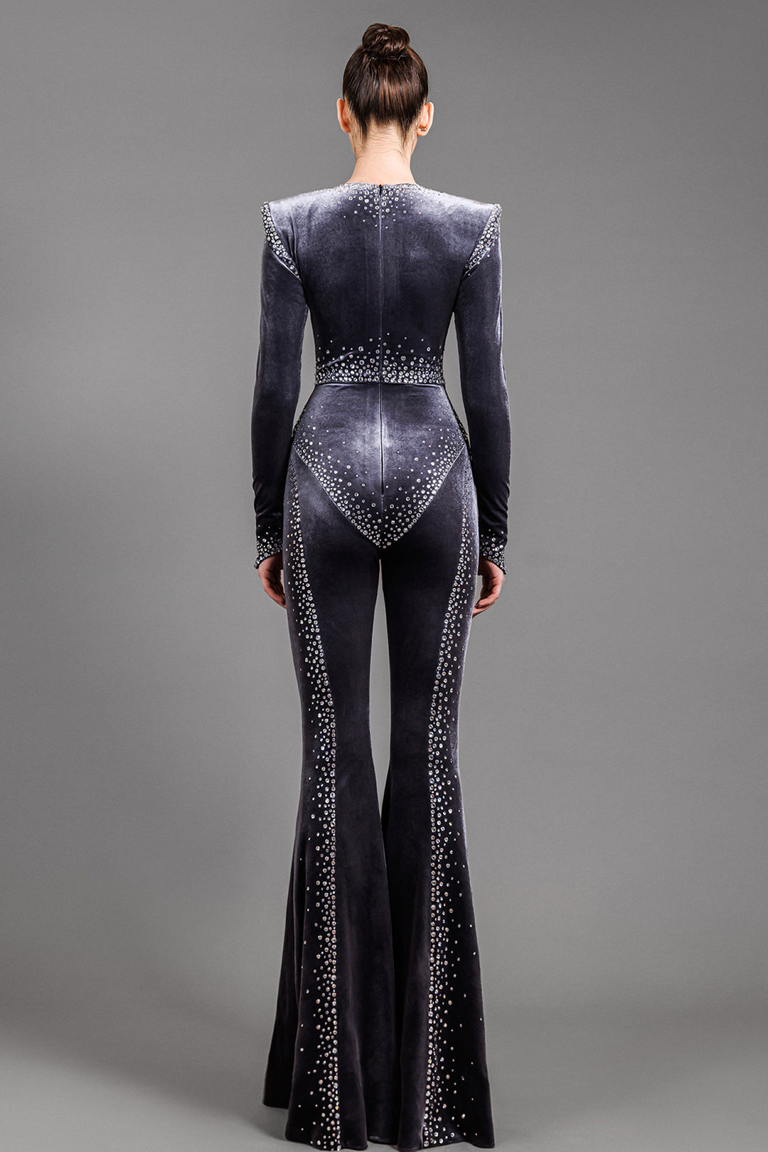 Velvet Jumpsuit With Crystal Embroidery