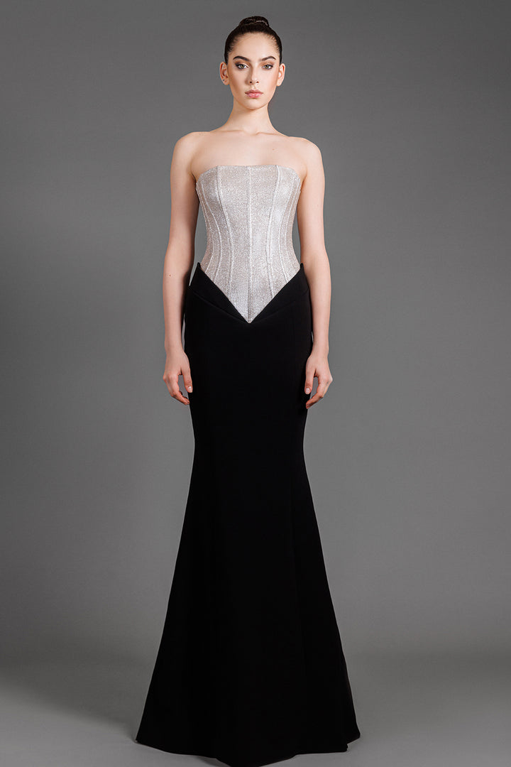 Strapless Crepe Trumpet Cut Dress