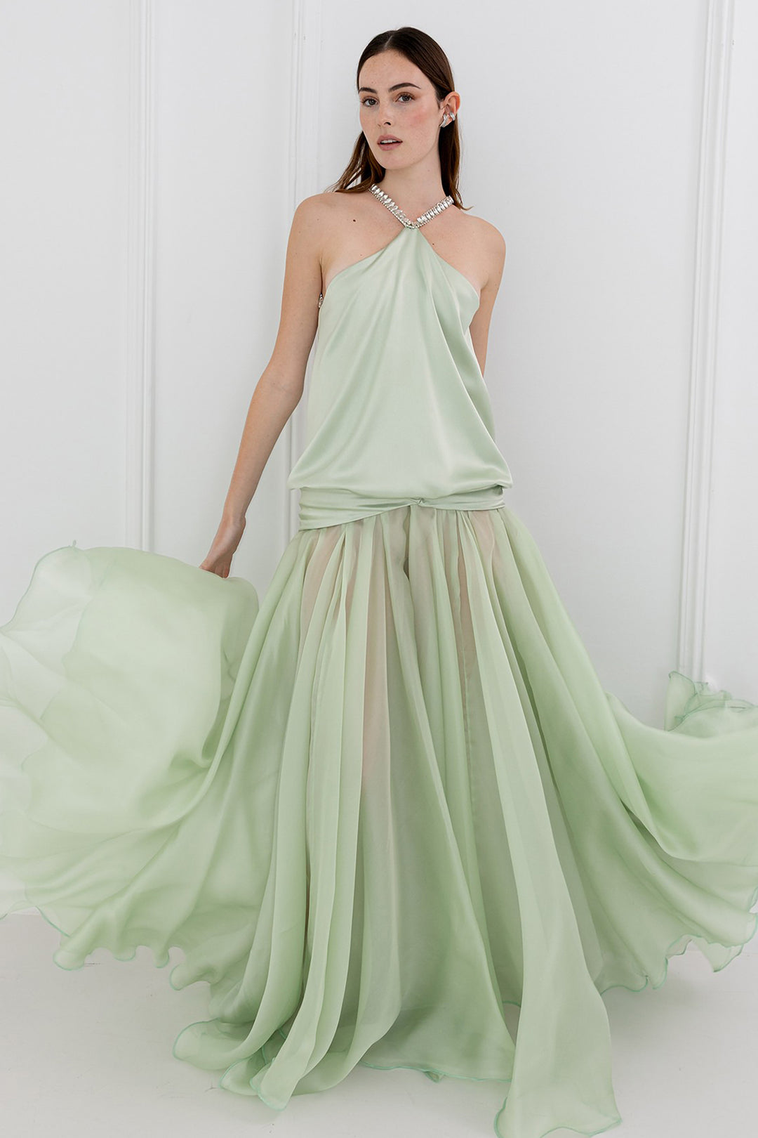 flowing halter dress Elegant halter-cut dress with a flowing design