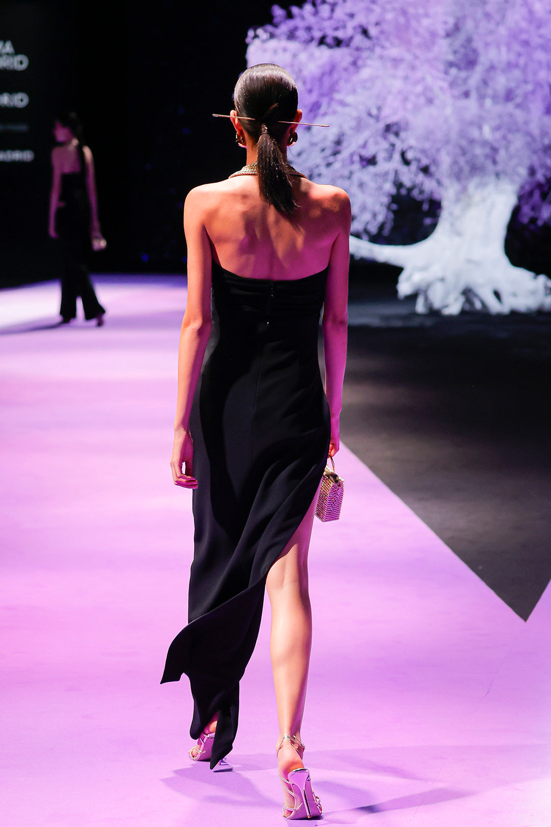 Sleeveless Dress with High Neckline and Thigh-High Slit