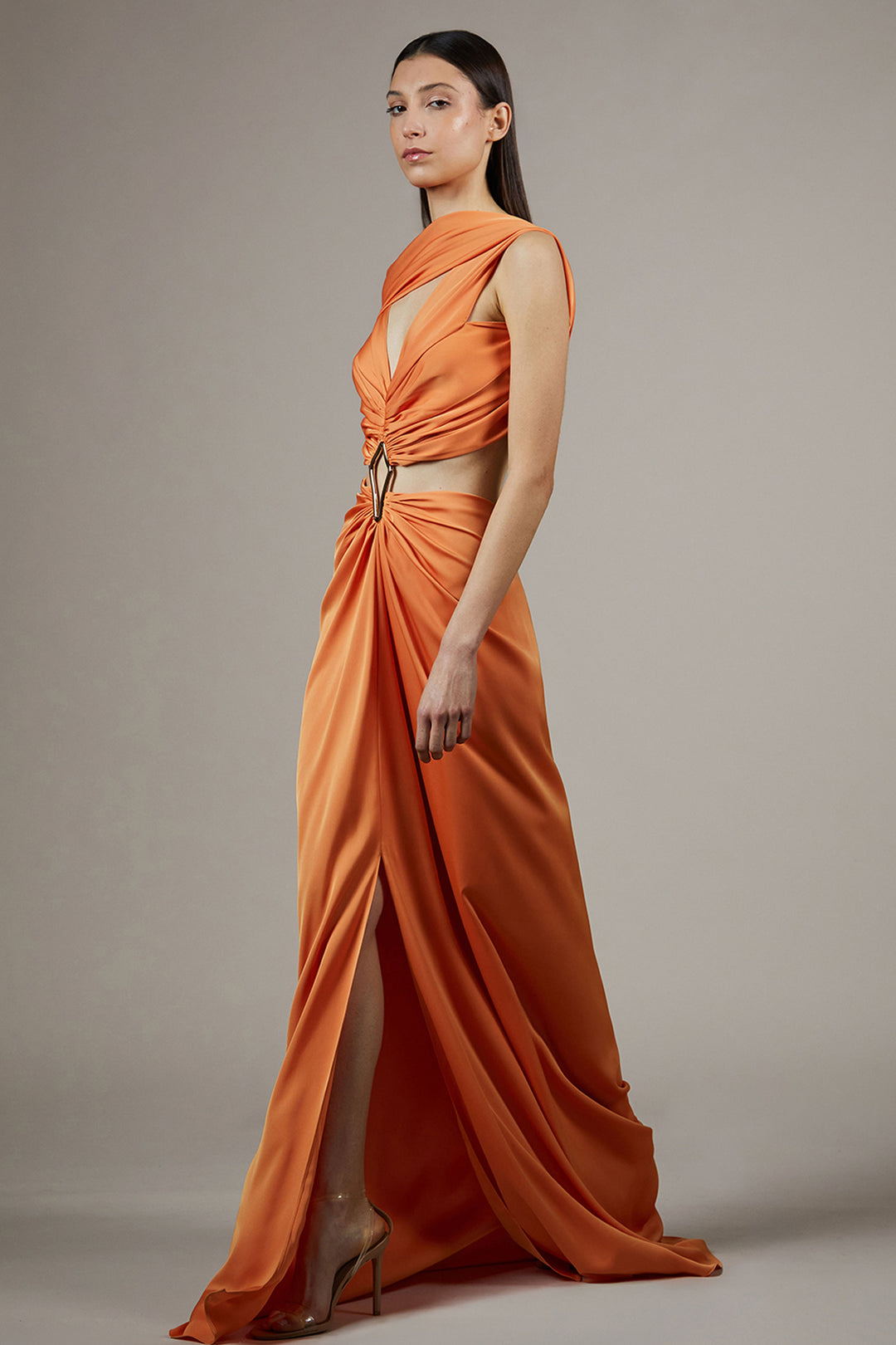 Satin Dress with O-Ring Waist Detail