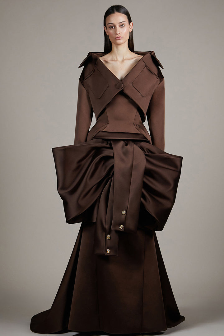 Structured Satin Mermaid with Cape Overlay