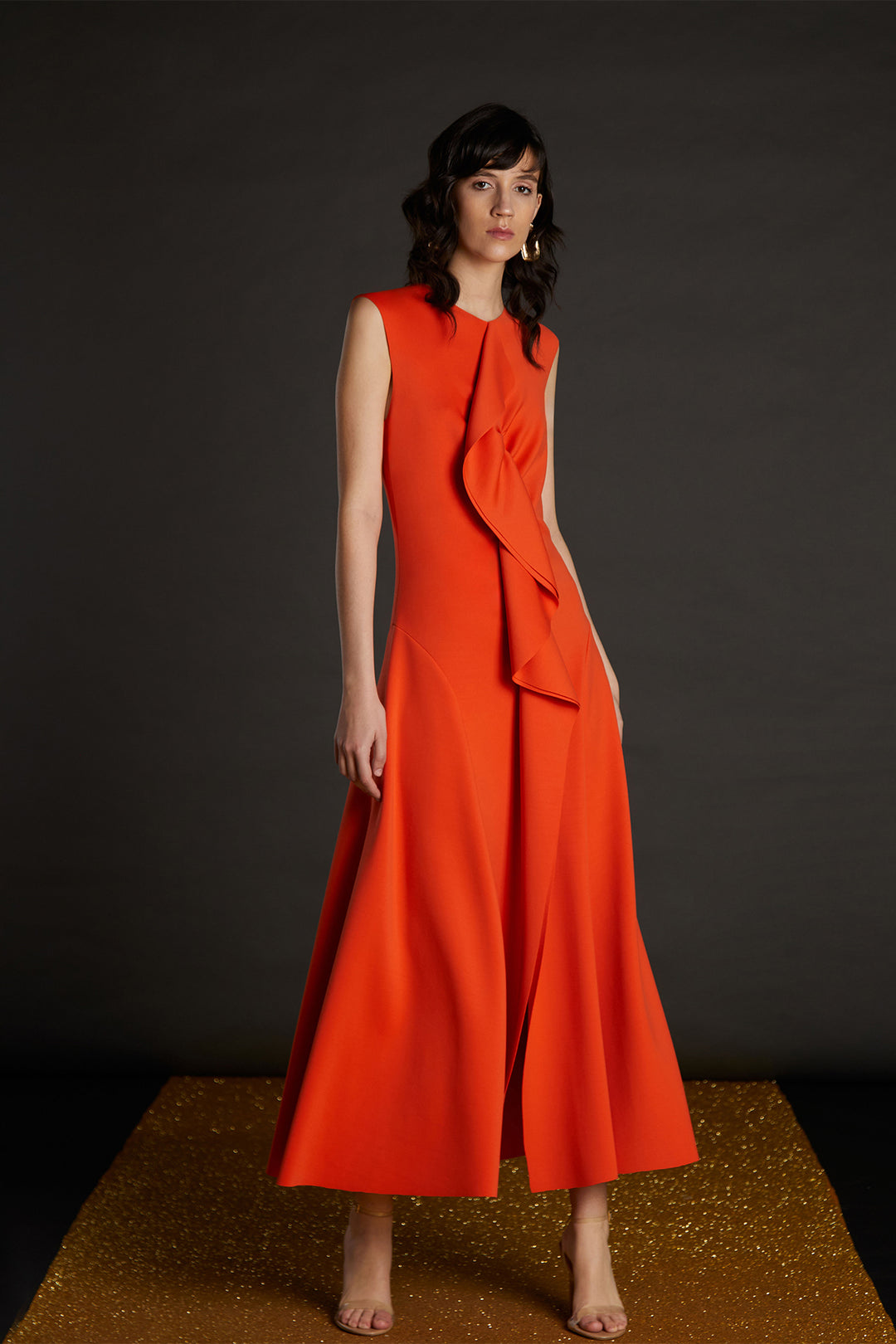 Midi Dress with Ruffle Detail Orange / US 14 Midi Dress with Ruffle Detail Orange / US 14