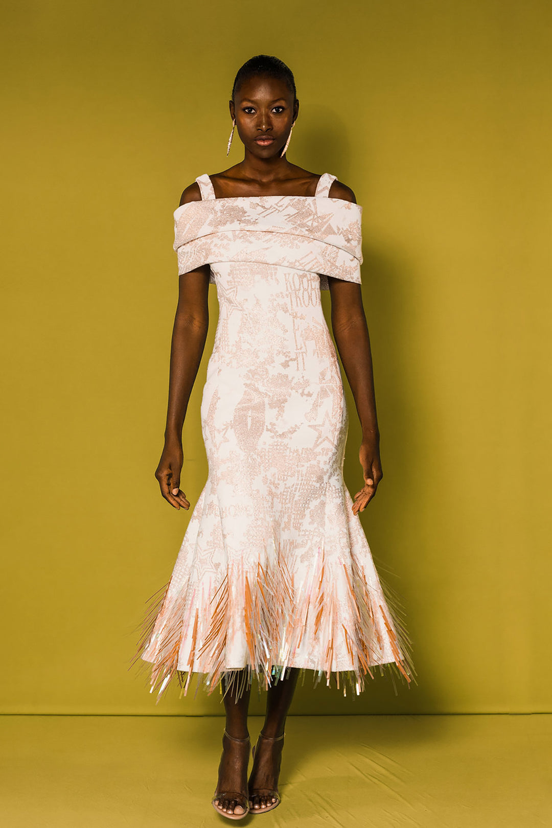 Off-The-Shoulder Mermaid Midi Dress Light Pink / US 14 Off-The-Shoulder Mermaid Midi Dress Light Pink / US 14
