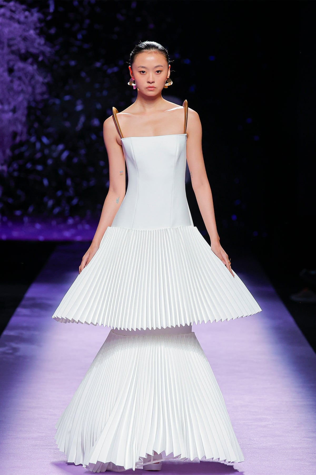 accordion pleated dress Accordion Pleat Dress with Metal Strap Details – M.R DESIGN