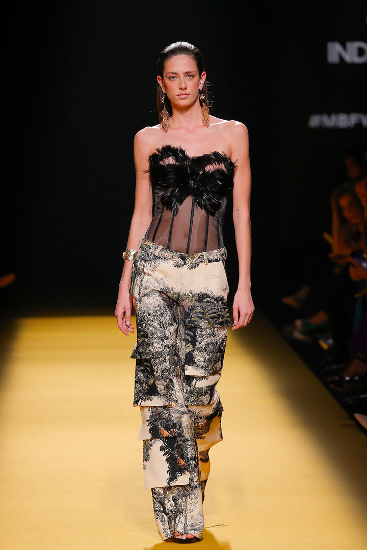 Strapless Corset with Printed Flared Pants