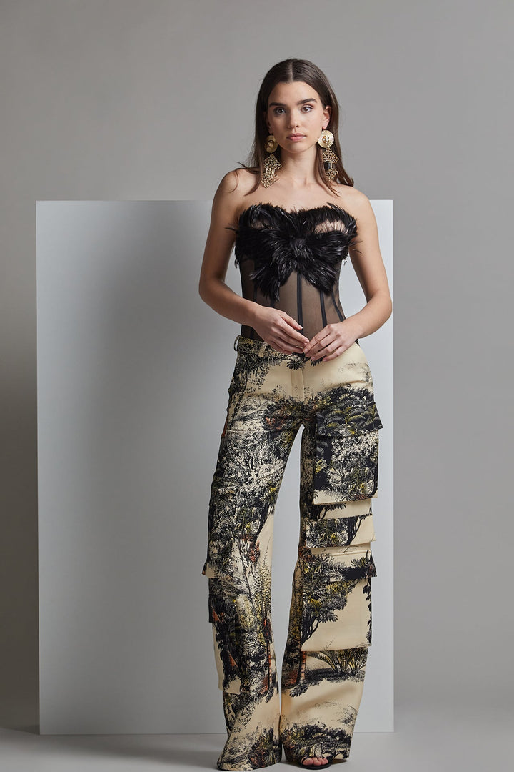 Strapless Corset with Printed Flared Pants