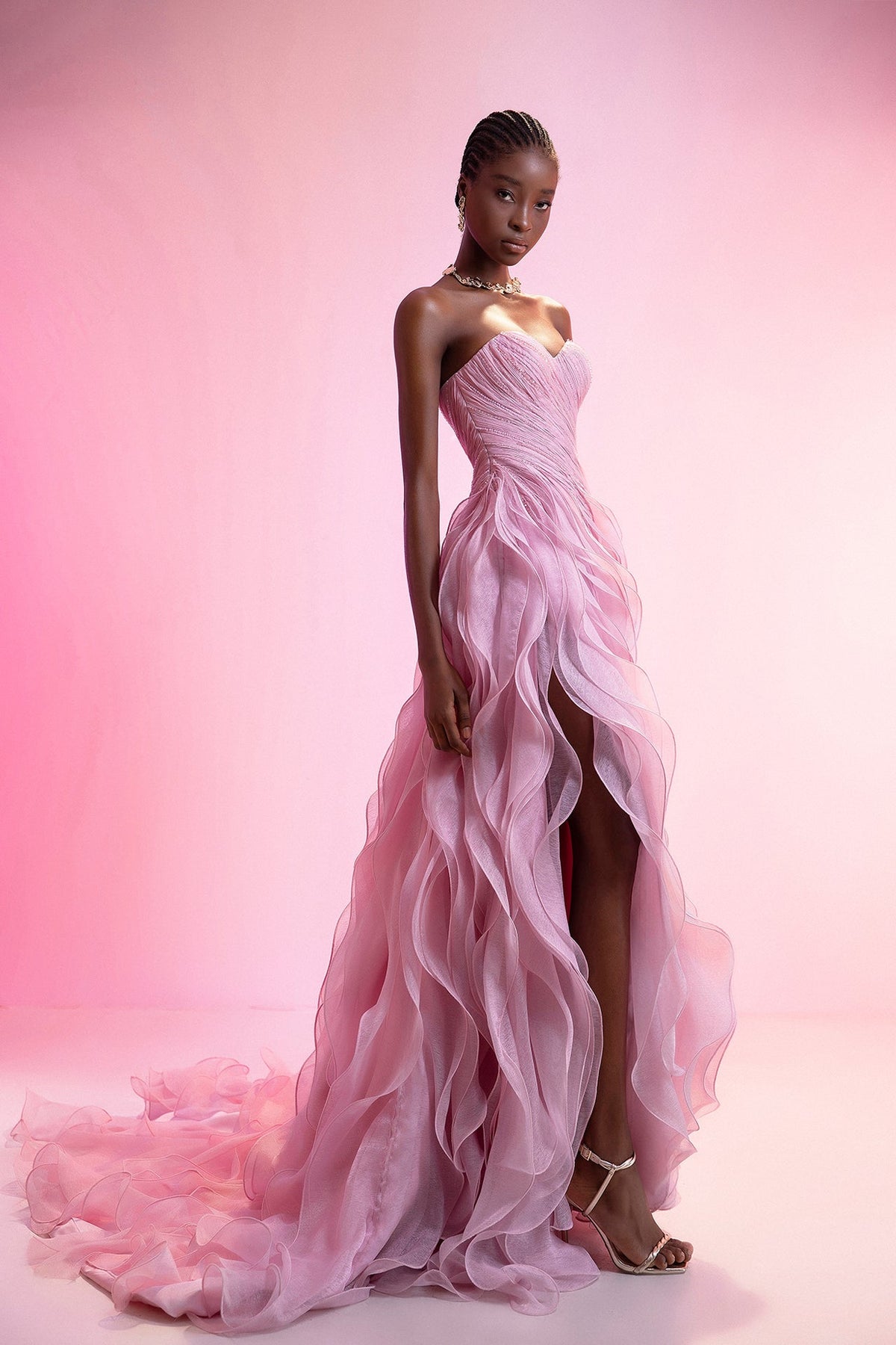 Pink High-Slit dress Pink / FR 52