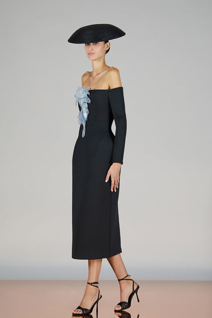 Off-The-Shoulder Satin Column Dress