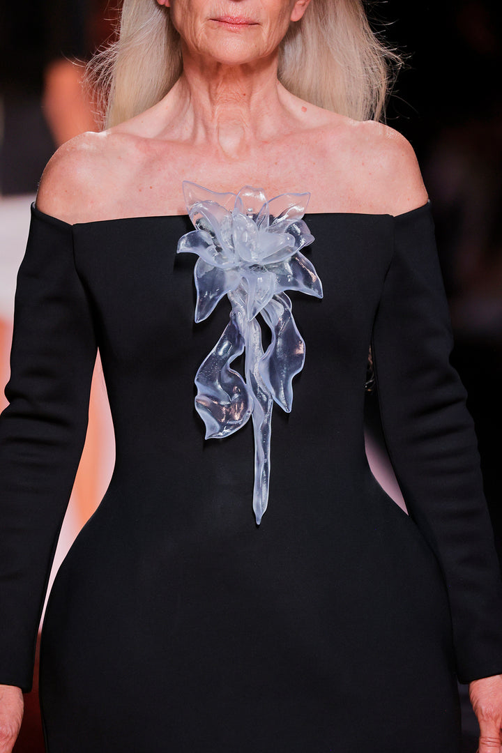 Off-The-Shoulder Satin Column Dress