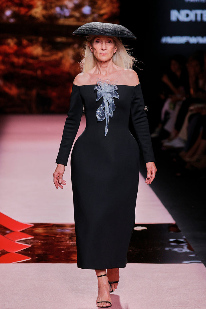 Off-The-Shoulder Satin Column Dress