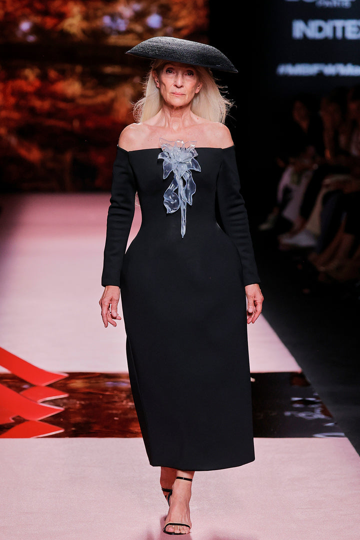 Off-The-Shoulder Satin Column Dress