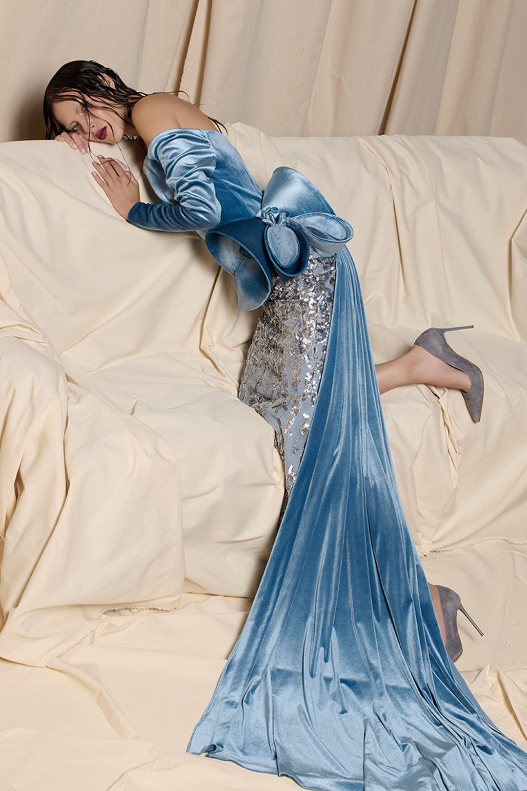 Off-The-Shoulder Dress with Embroidered Bodice