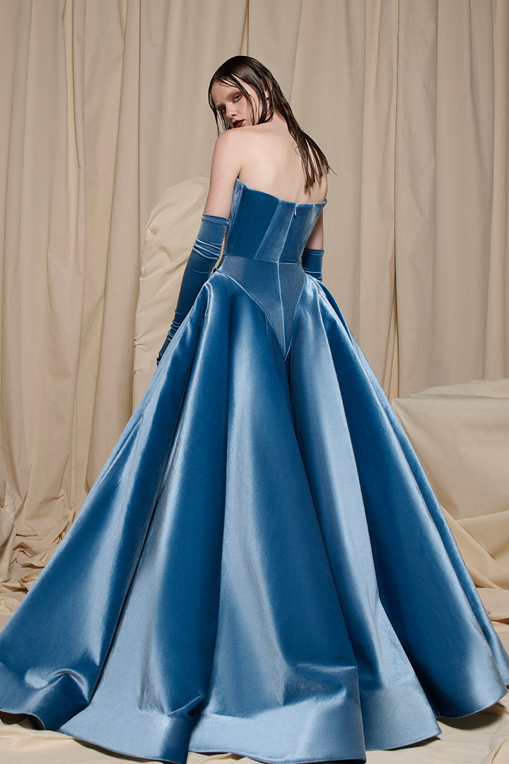 Velvet Strapless Dress with Plunging Bodice