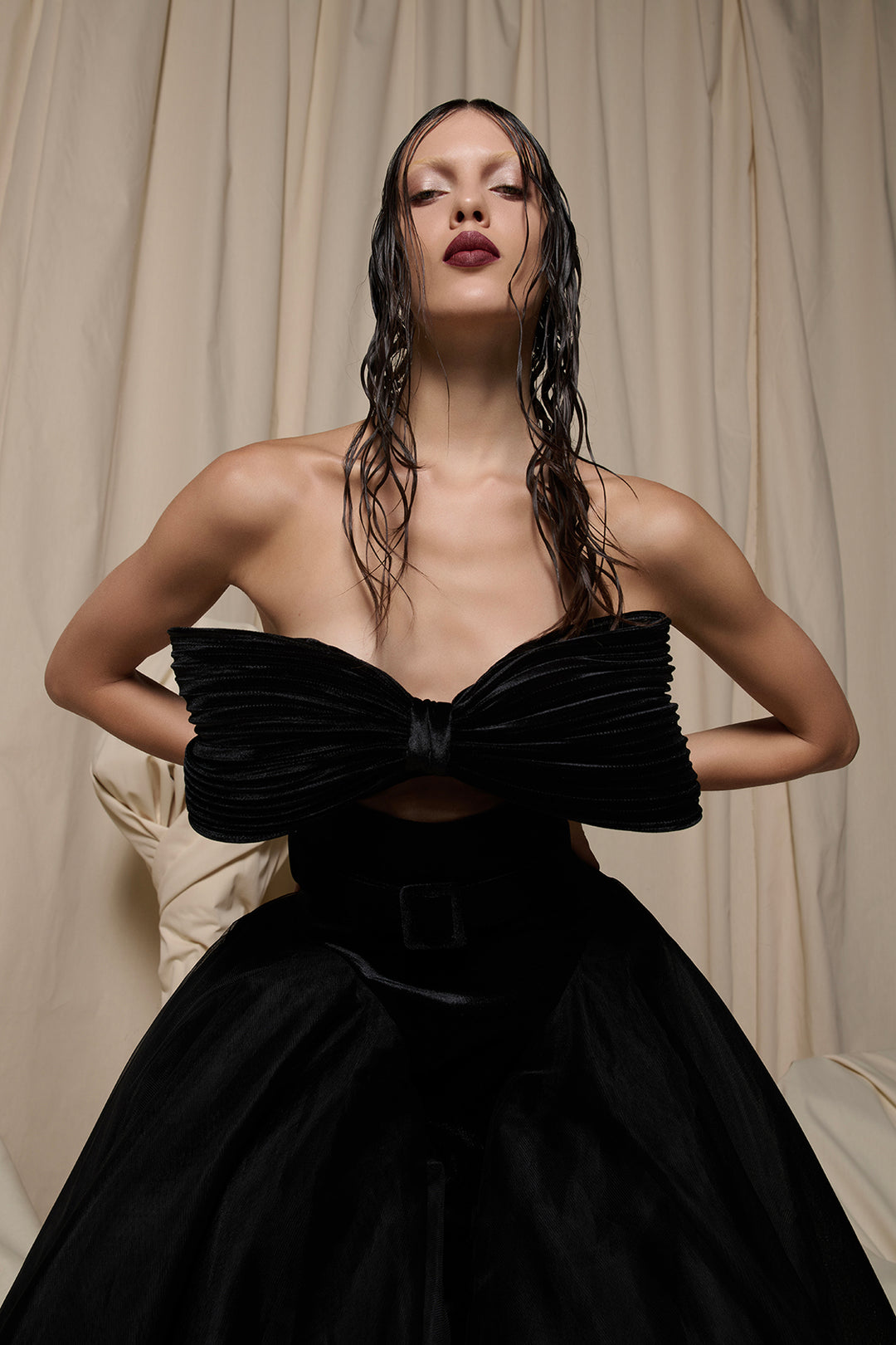 Strapless Tulle Dress with Sculpted Velvet Bow