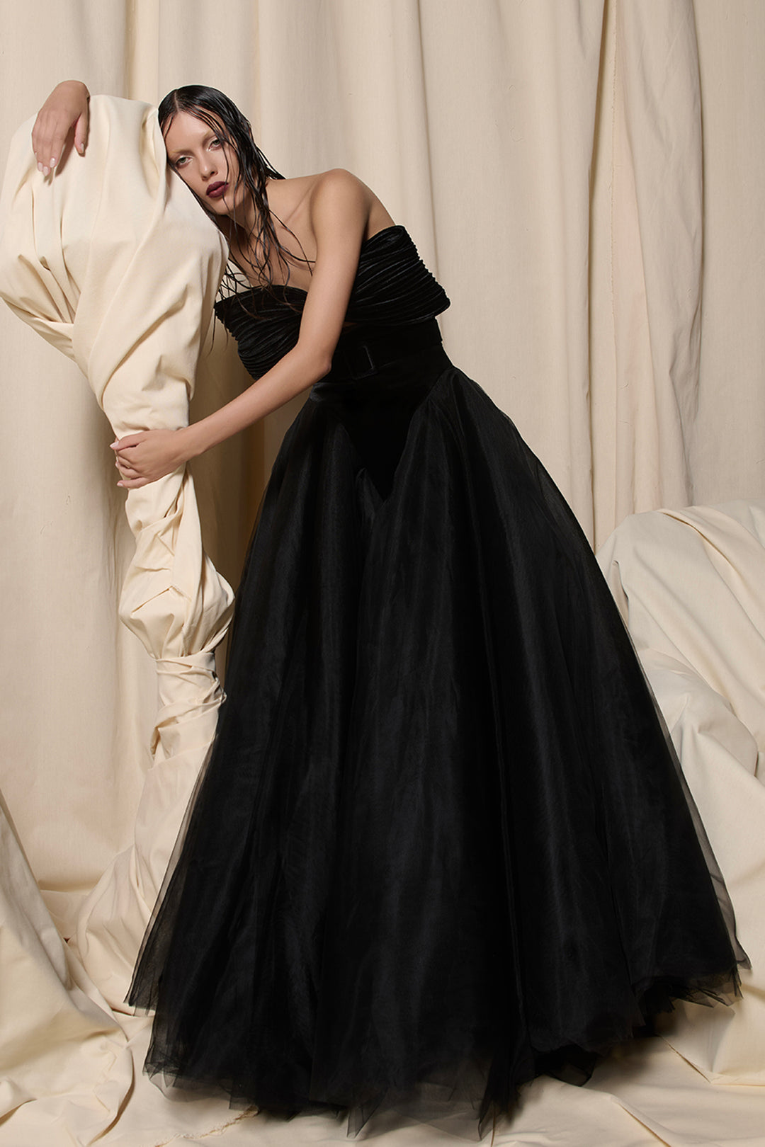 Strapless Tulle Dress with Sculpted Velvet Bow