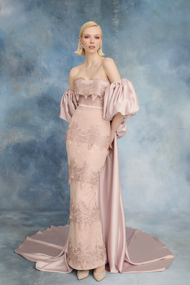 Guipure Lace Column Dress with Sculpted Bodice