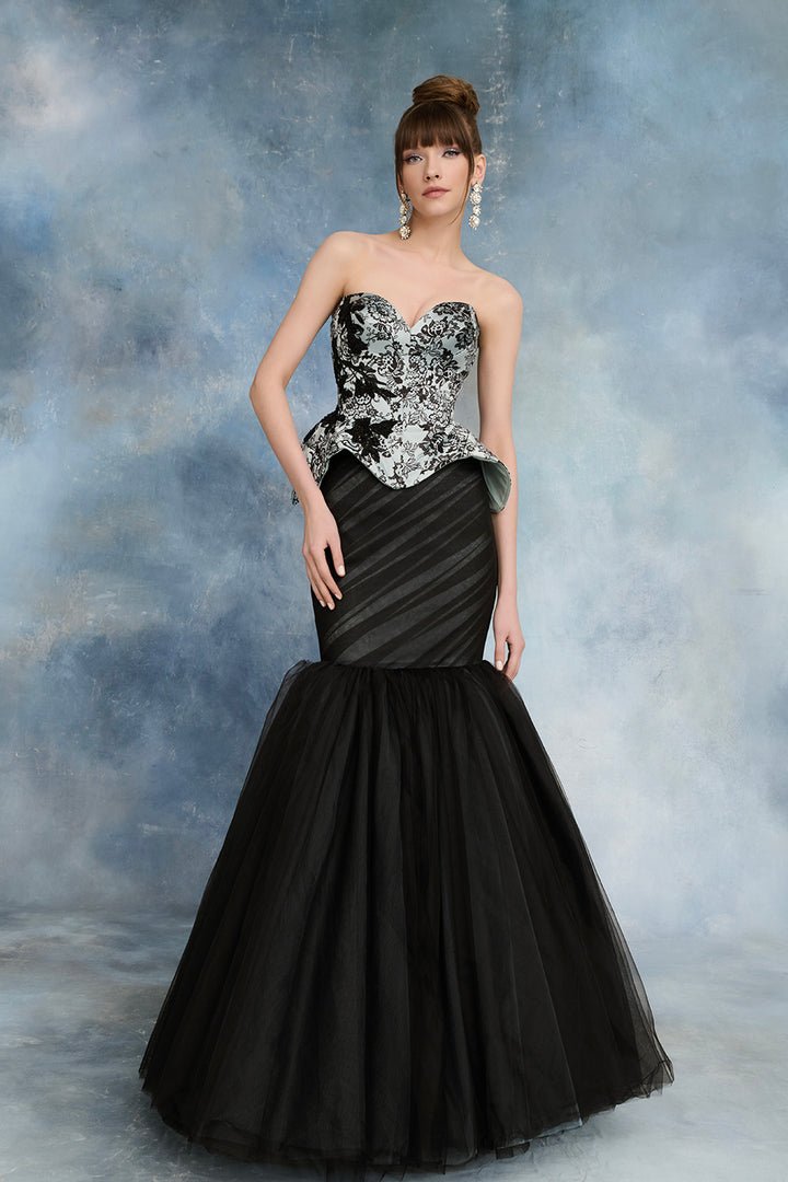Corset with Floral Beaded Embroidery and Tulle Mermaid Skirt