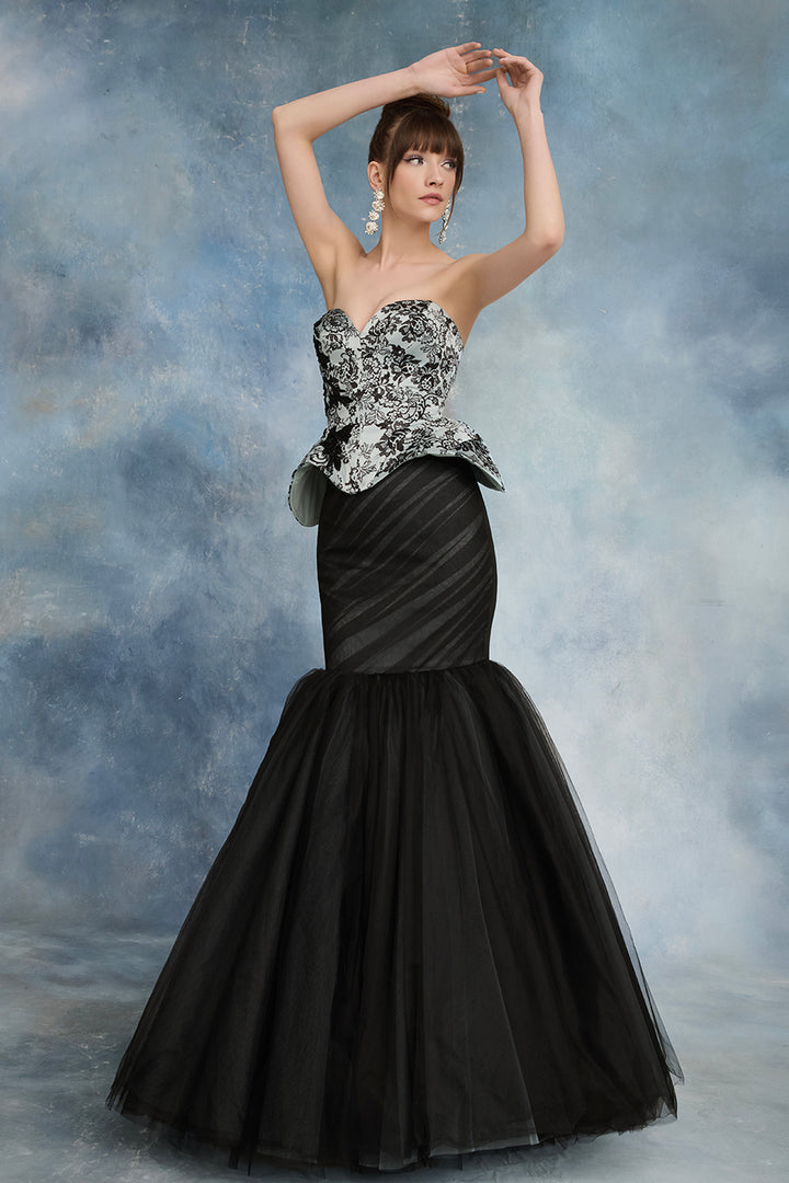 Corset with Floral Beaded Embroidery and Tulle Mermaid Skirt