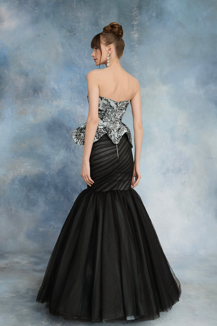 Corset with Floral Beaded Embroidery and Tulle Mermaid Skirt