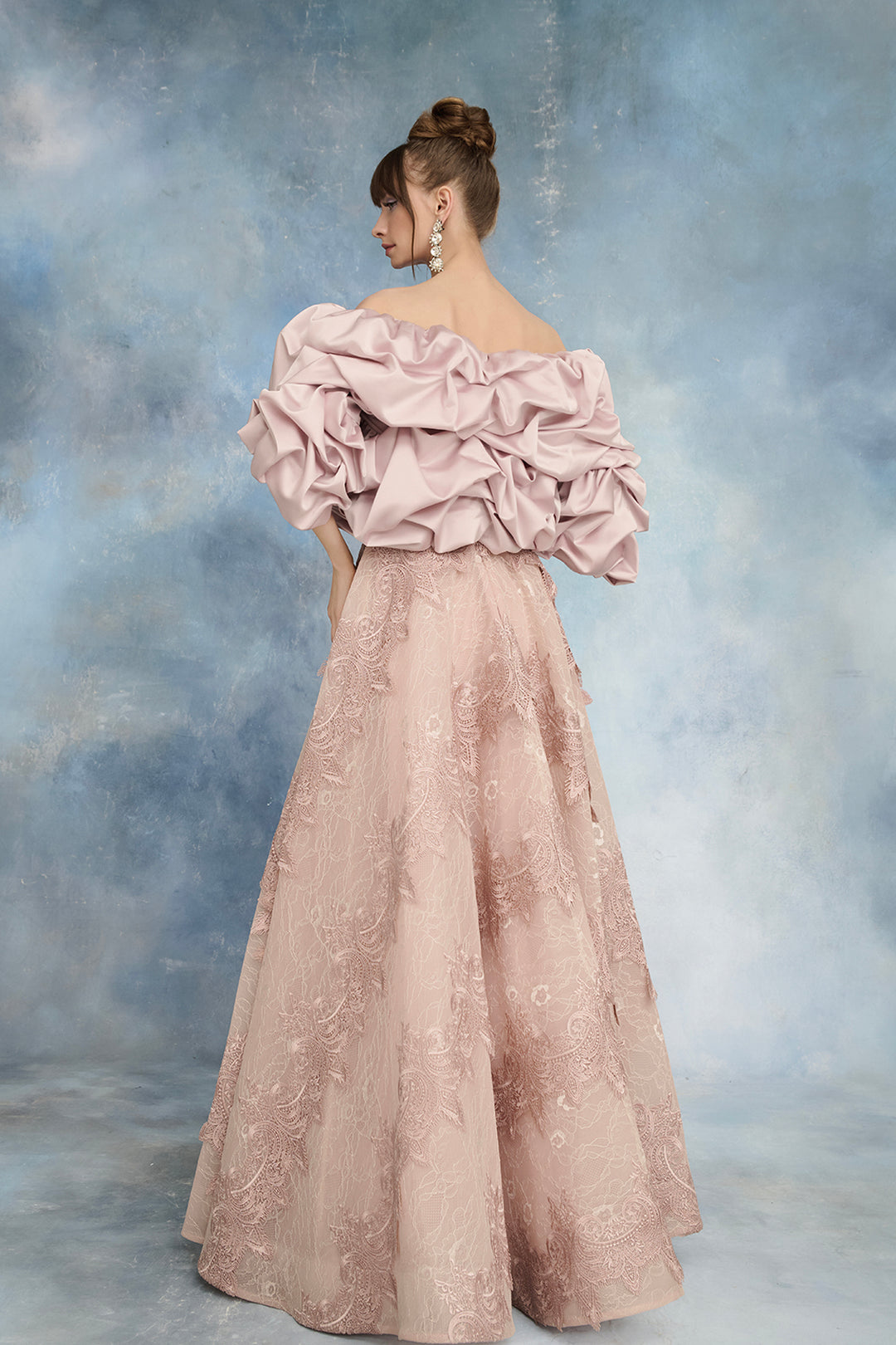 Strapless Satin Dress with Bolero and Guipure Lace Skirt