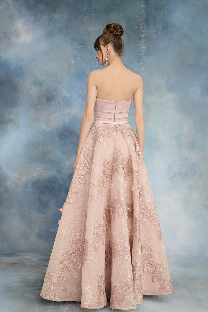 Strapless Satin Dress with Bolero and Guipure Lace Skirt