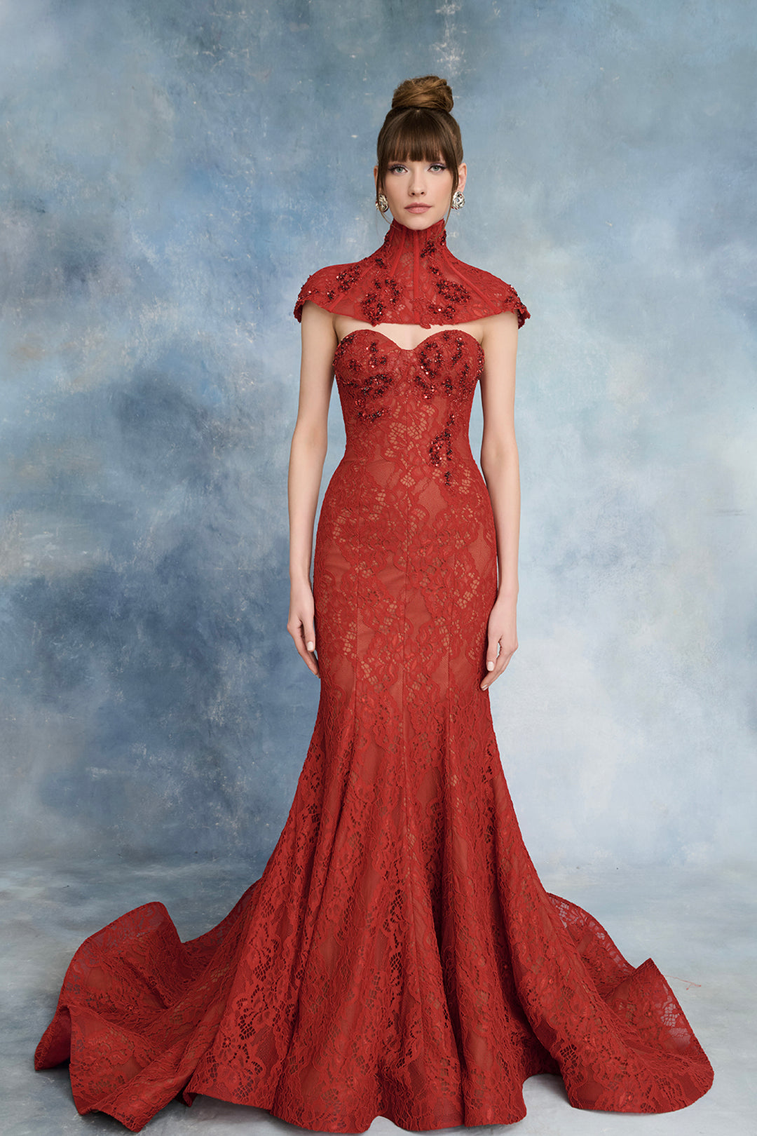 Corseted Bodice with Beaded Fringe Dress Red / US 14