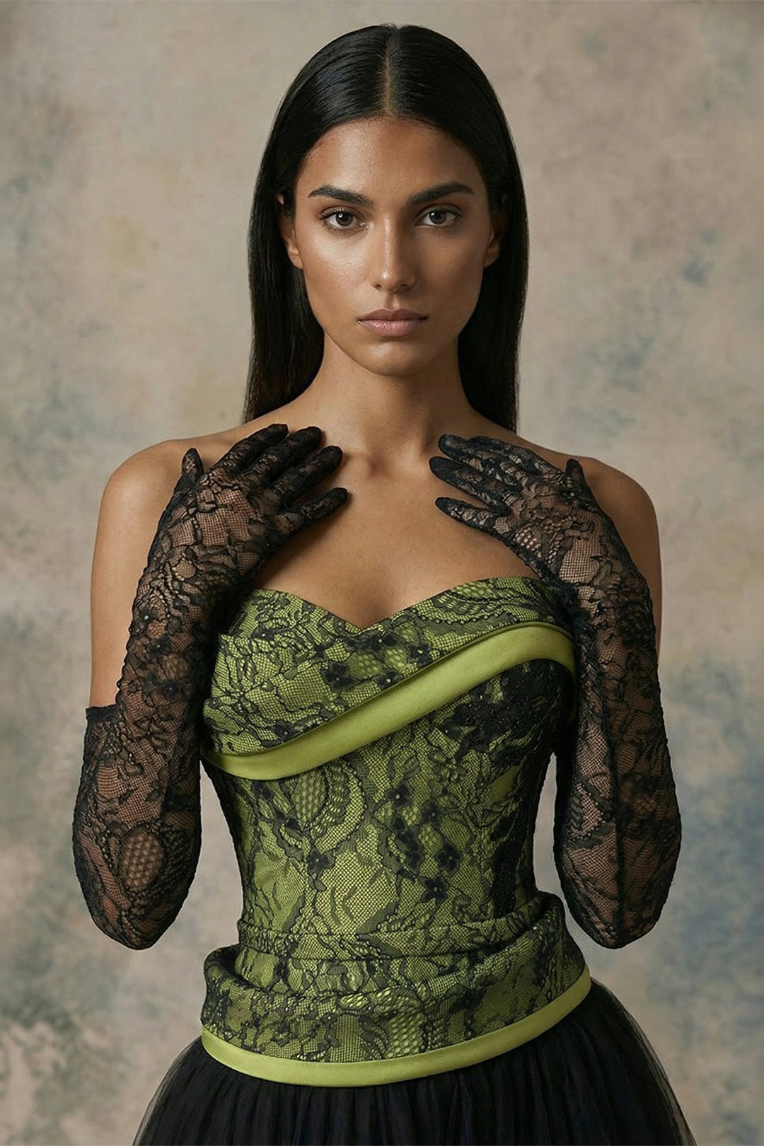 Structured Lace and Tulle A-Line Dress