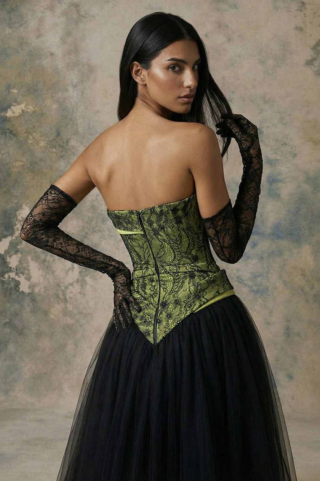 Structured Lace and Tulle A-Line Dress