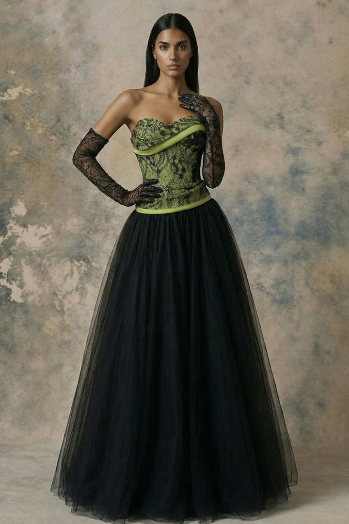 Structured Lace and Tulle A-Line Dress