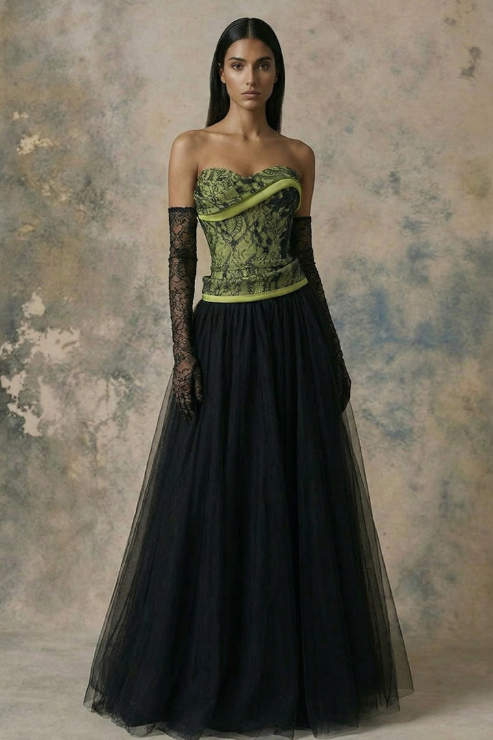 Structured Lace and Tulle A-Line Dress