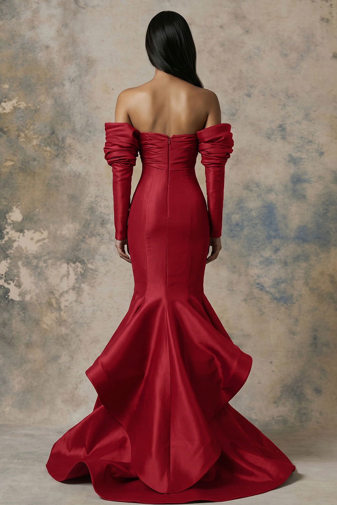 Crimson Mermaid Dress with Twist Strapless Neckline