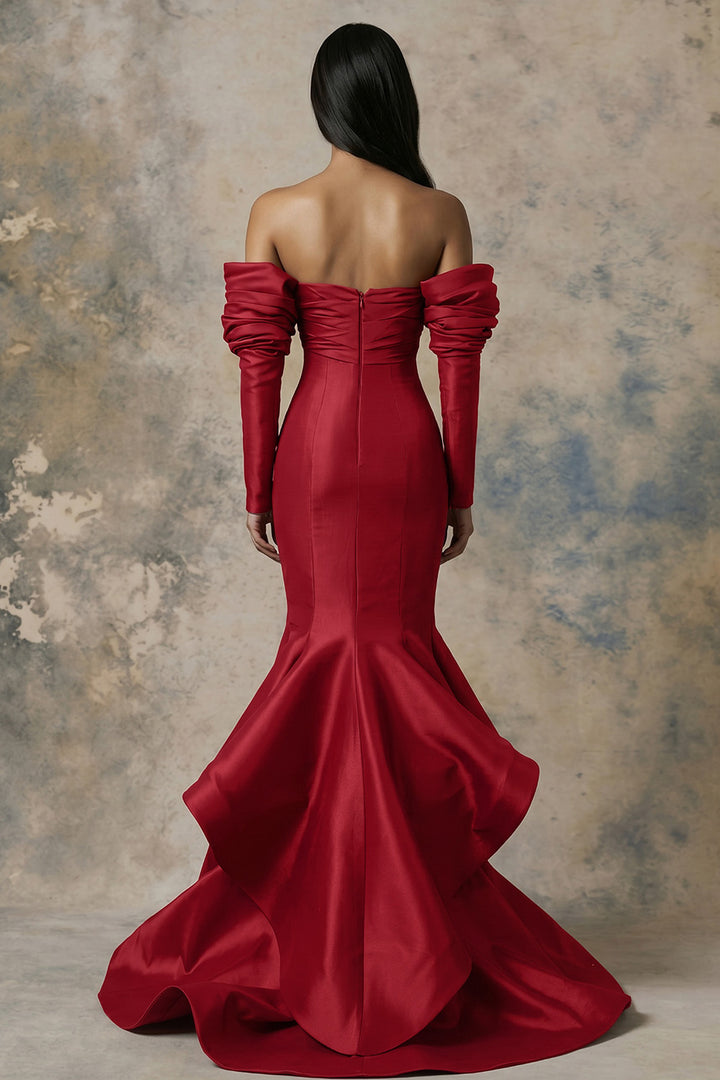 Crimson Mermaid Dress with Twist Strapless Neckline