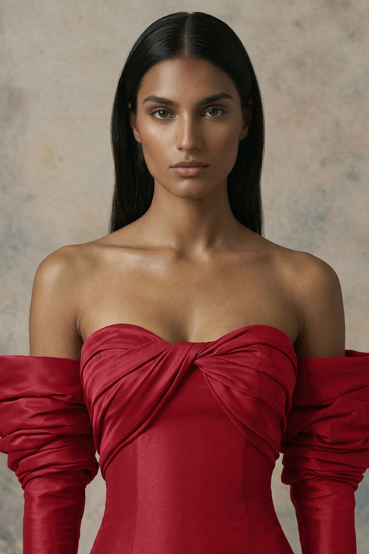 Crimson Mermaid Dress with Twist Strapless Neckline