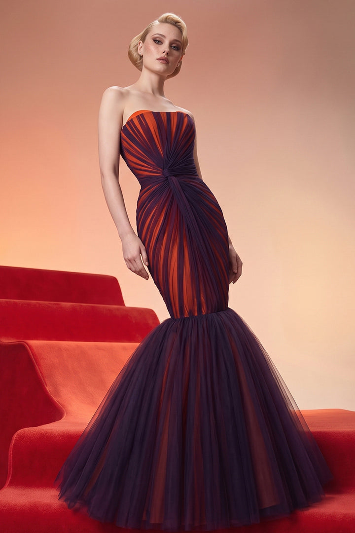 Hand Pleated Strapless Tulle Dress